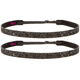 Hipsy 2pk Girls & Teens No Slip Adjustable Black Glitter Cheerleading Headbands