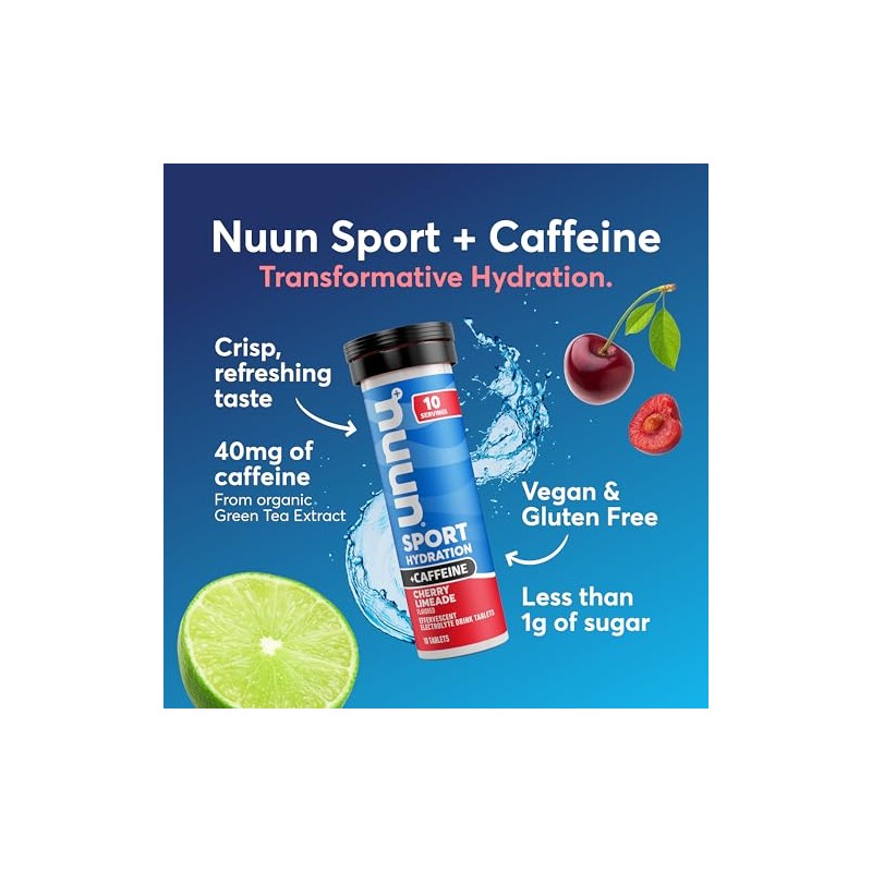 Nuun Sport Caffeine Cherry Limeade Energy 54gr, 8 piezas