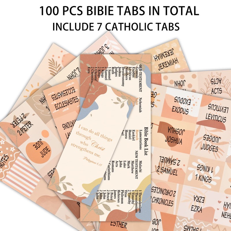 Boho Catholic Bible Tabs for Women/Men/Kids - 100 Laminated, Old