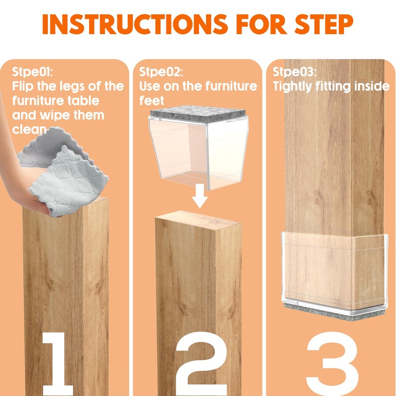 Rectangle Chair Leg Protectors for Hardwood Floors,16 PCS Silicone Covers