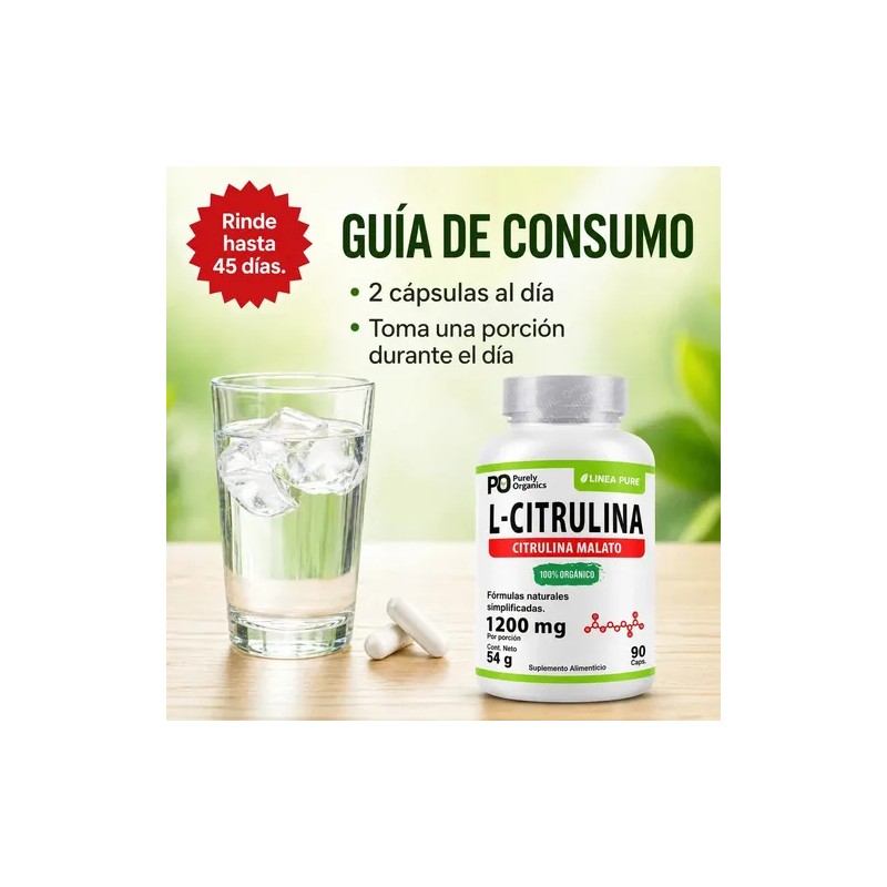 Citrulina Pure 1200mg Energía Rendimiento Recuperación Cápsulas Purely Organics