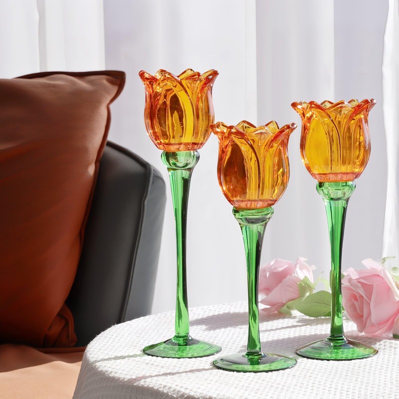 VOHO Orange Tulips Votive Candle Holders for Spring Decor, Elegant