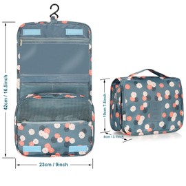 Travel Toiletry Bag,Folding Travel Wash Bag,Portable Comestic Organiser,Waterproof Hanging Organizer Bag,Travel Makeup Bag for Women and Girls (Blue Flower)