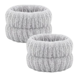 Wristbands for Face Cleansing, Water Absorbent, Prevents Wet Sleeves, Wrist Band, Sleeve Stop, Prevents Water Wet, 1 Pair Fluffy, Elastic (Gray)