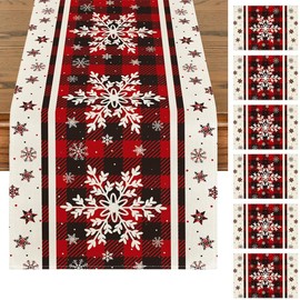 SHOUS Juego de 7 Piezas Camino de Mesa de Navidad, Camino de Mesa Invierno con 6 Manteles Individuales, Diseño de Copos de Nieve, Manteles de Navidad Decoracion, Festividades, Cocina, Comedor