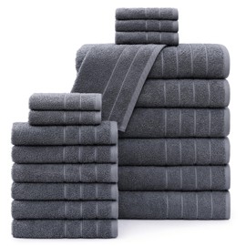 Casa Platino Bath Towels 18 Piece Towel Set includes 6 Large Bath Towels(30"x 60"), 6 Hand Towels & 6 Washcloths, 100% Ring Spun Cotton Towels for Bathroom -Cool Grey