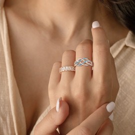 YL Celtic Ring 925 Sterling Silver March Birthstone aquamarine Anniversary Eternity Infinity Celtic Knot Ring for Women（SizeS)