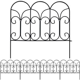 AMAGABELI GARDEN & HOME Decorative Garden Fence GFP004 18in x 7.5ft Coated Metal Outdoor Rustproof Landscape Wrought Iron Wire Border Fencing Folding Patio Fencing Flower Barrier Section Panel Decor