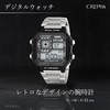Clefer TS-D306-BK Digital Men's Wristwatch, Waterproof, Metal Band, Silver, Black,