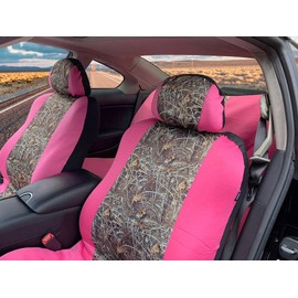 CarsCover Real Pink Camo Seat Covers Maple Forest Tree Leaf Pattern Camouflage for Auto Truck Car SUV Women Style Seat Cover (9pc Low Back)