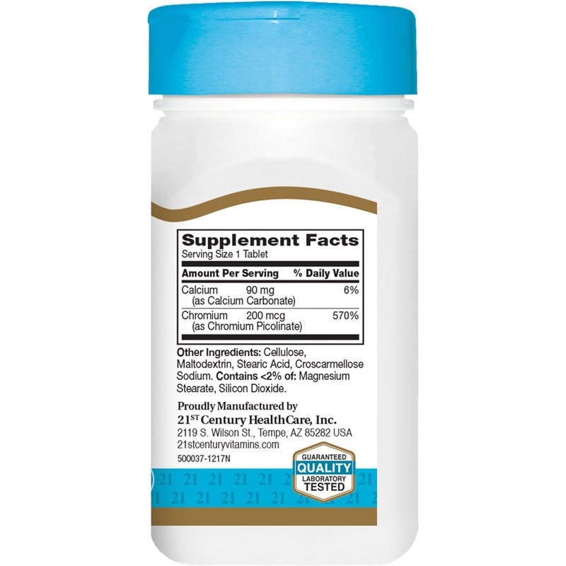 21st Century Chromium Picolinate, 200 mcg, 100 Tablets
