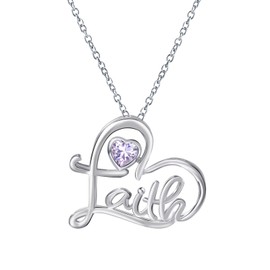 Qings June Alexandrite Birthstone Heart Pendant Necklace for Women 925 Sterling Silver Cross Faith Heart-Shaped Birth Stone Cubic Zirconnia Necklaces Birthday Christmas Jewellery Gifts for Girls