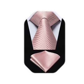 HISDERN Pink Ties for Men Solid Plaid Blush Tie with Pocket Square Set Formal Mens Dusty Rose Gold Ties Handkerchiefs Checkered Neckties for Wedding