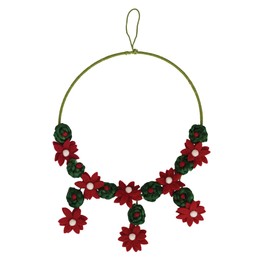 Creative Co-Op Handmade Wool Felt Flower Wreath, Red and Green