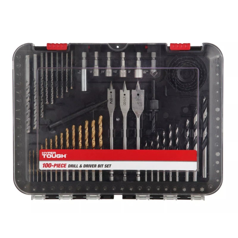 Hyper Tough 100 Piece Wood Metal Masonry Drill Bits Nut