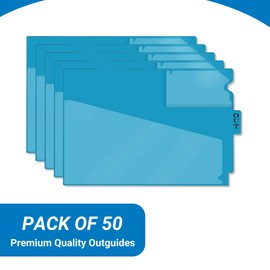 Doctor Stuff - Center Tab Vinyl Outguides, Diagonal Cut Front Pocket, Top Charge Out Slip Pocket, Plastic File Folder, Letter Size 9" x 13-1/4", Light Blue, 50/Box
