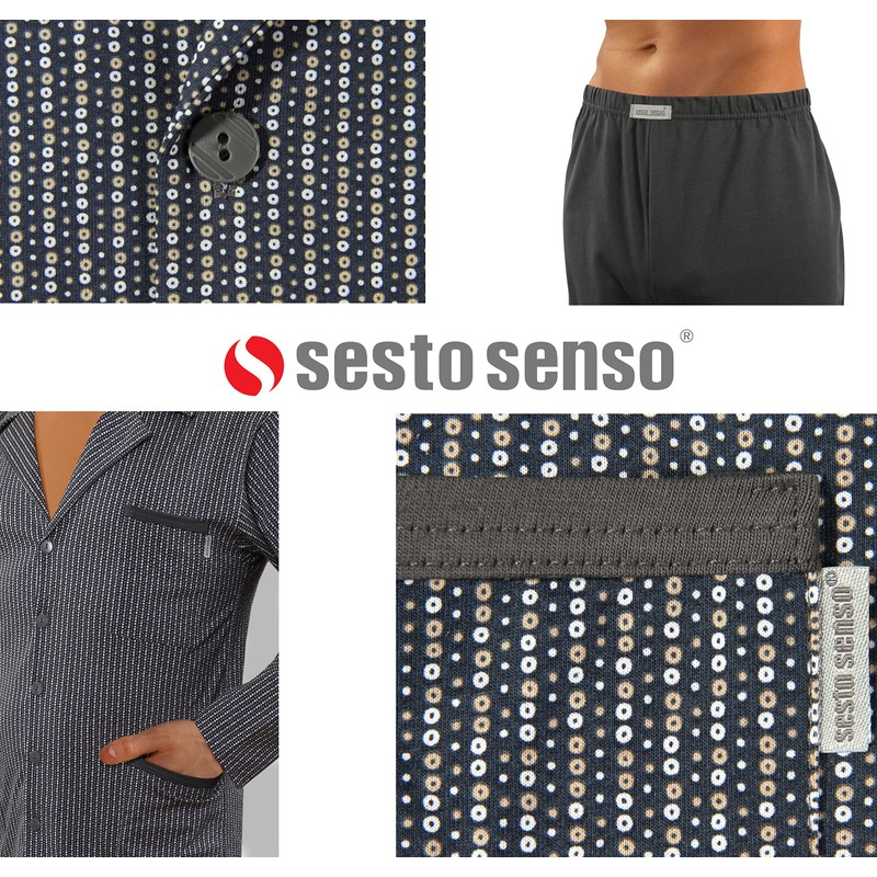 sesto senso Elegant Men's Long Button Down Pyjamas 100% Cotton