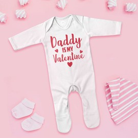 Purple Print House Daddy is My Valentines Romper Suit Baby Boy Girl First Valentines Day Newborn Babies, 3-6 Months, White