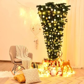 Generic CHEFJOY Upside Down Christmas Tree, 7FT Artificial Green Christmas Tree with Foldable Metal Stand, PVC Holiday Christmas Spruce Tree with 1000 Branch Tips for Home, Office & Party