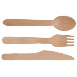 TREATLIFE HOME Wooden Compostable Utensils Set - 300 Pieces, Sturdy Disposable Cutlery for Party and Events, Natural Wood Finish