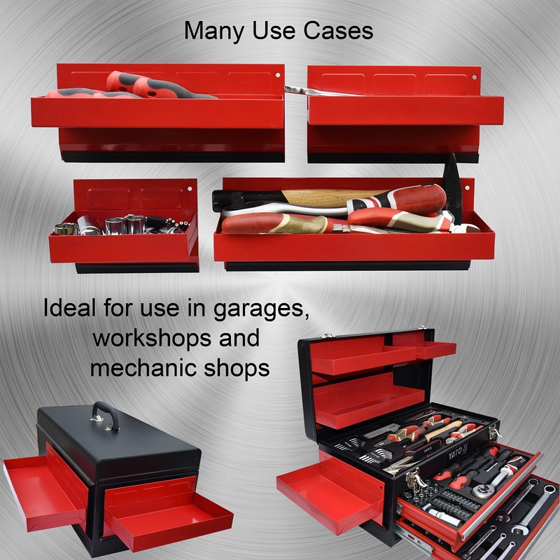 Magnetic Shelf 4-Pcs Set - Red Tool Trays - Metal
