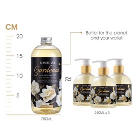 ROMIIE ZOI Hand Soap Refills, Gardenia Liquid Hand Soap, Large 750 ML / 26 FL OZ Bottles (Pack of 3), Gentle & Moisturizing Formula, Natural & Cruelty-Free for Kitchen and Bathroom Soap Dispensers