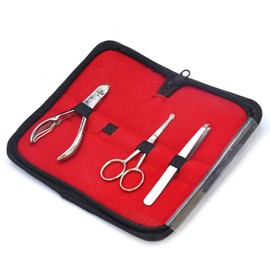 AAProTools Men Grooming Kit Pouch- Luxury 3 Piece Set Travel Set Toe Nail Cutter, Safety Ear & Nose Hair Moustache Scissors, Slant Tweezers for Professionals or Home