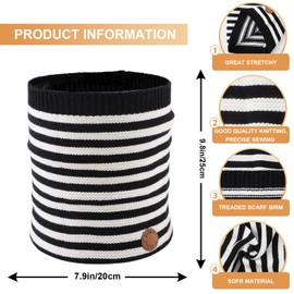XIAOHAWANG Baby Scarf Winter Knitted Scarf Boys Thick Warm Tube Scarf Girls Loop Scarf Kids Round Scarf for 1-6 Years, Black striped