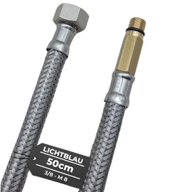 LICHTBLAU Kink Resistant Stainless Steel Hose, 50 cm, 3/8 Inch to M8 Long, Suitable for Drinking Water Tap, Angle Valve, Reinforced Hose, Kitchen Tap