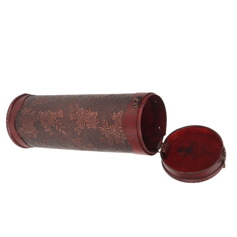 Antique Finish Wooden Wine Bottle Box Grape Pattern Artificial Leather