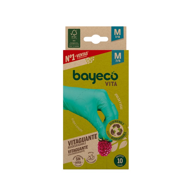 Bayeco Vitaguante Disposable Nitrile Gloves, Biodegradable, Medium, Pack of 10,