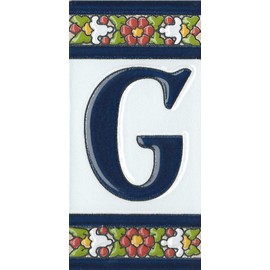 Spanish Floral Letter Ceramic Tiles with Frame - Letter G