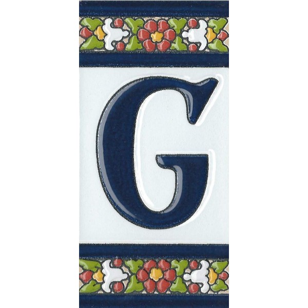 Spanish Floral Letter Ceramic Tiles with Frame - Letter G