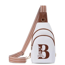 Initial Women Crossbody Bag Sling Shoulder Purse Fanny Pack Side Cross Body Travel Small Leather Belt Backpack Mom Her Daughter Mother Sister Girlfriend Best Friend Christmas Xmas Unique Birthday Gift