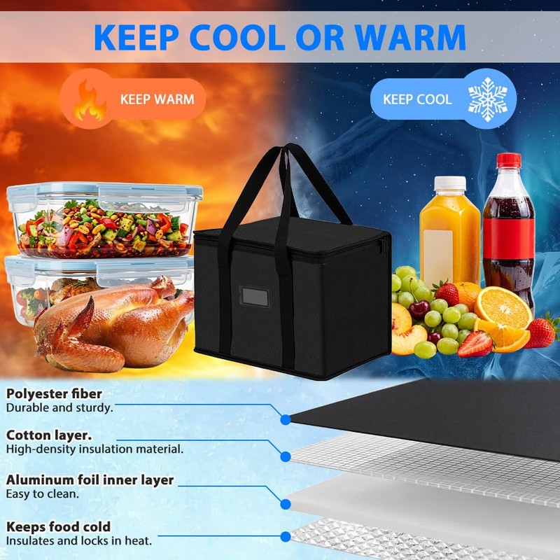 Alaoo 20L Foldable Insulated Bag for Food Travel Camping, Black,