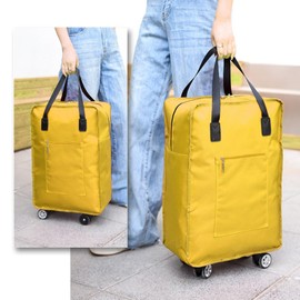 Foldable Duffel Bag with Wheels Rolling Duffle Bag Luggage Bag Carry on Bag Lightweight Suitcases, Yellow