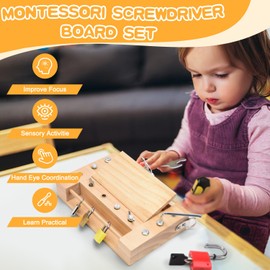 CGYUJISD Screwdriver Board-Montessori Toy Lock and Key Toy Set for Kids, Storage Wooden Tools Preschool Sensory Toys for 3 +Year Old