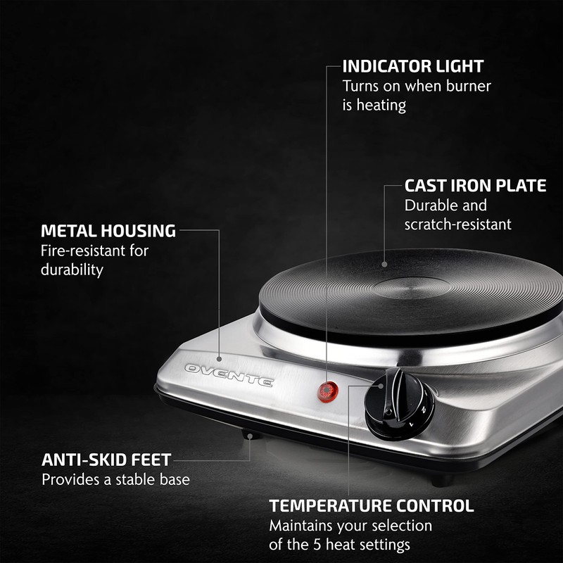 OVENTE Electric Countertop Single Burner, 1000W Cooktop with 7.25 Inch