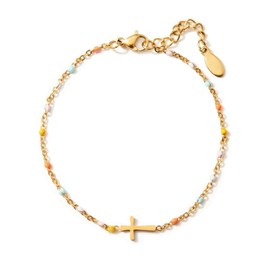 Loomify Women's Bracelet 925 Silver Cross Bracelet Women Enamel Gold-Plated Bracelet Adjustable 15.5 + 4.5 cm, Sterling Silver