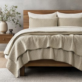 EVERGRACE Cross Stitch Pre-Washed Cotton Quilt Bedding Set King Size, Oversized 3 Pieces Lightweight Bedspread Coverlet for All Season, with 2 Matching Shams, Driftwood, 108"x96"