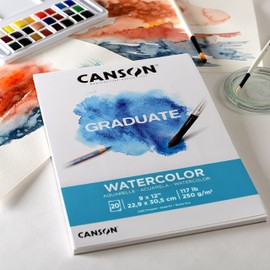 Canson Graduate Watercolor Pad, Foldover, 9x12 inch, 20 Sheets | Artist Paper for Adults and Students - Painting, Gouache, Mixed Media and Ink