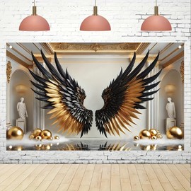 Tomhong Black and Gold Angel Wings 71x43 Inch Luxury Feather Wall Decoration Elegant Photography Background for Party Wedding Studio