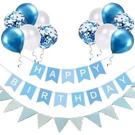 Buygain Happy Birthday Banner, Blue Birthday Decoration -12inch Happy Birthday Balloons, Ribbons and Birthday Banners, Buntings, Wall Hooks, A Perfect Happy Birthday Decorations.