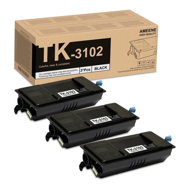 Ameene TK-3102 TK3102 Black Toner Cartridge 3-Pack Replacement for Kyocera