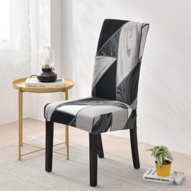 Dining Room Chair Covers Set of 4, Stretch Parsons Chair Slipcovers Removable Washable Spandex Printed Chair Seat Protector Cover for Hotel, Office, Ceremony, Banquet, Wedding Party (Black/Grey)