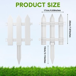 Anglechic 24 Pack White Garden Fence with 24 Insert Lawn Picket Fence Garden Border Decorative Plastic Panels for Landscape Path Flowerbeds Plant Yard, 6.69'' L x 7.87'' H