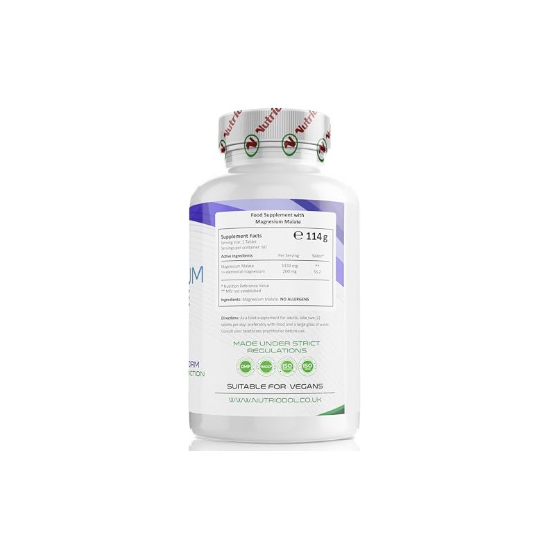 Nutriodol Magnesium Malate 100 mg – 120 Vegan Tablets | Highly