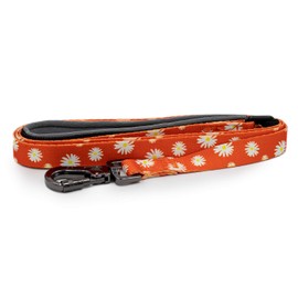 Paws and Pups Durable 6ft Nylon Dog Leash with Neoprene Padded Handle - Orange Daisy (1" Width)