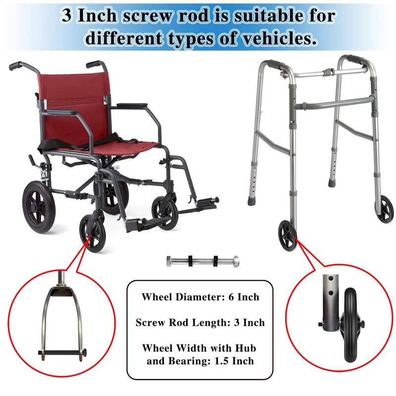 OwnMy 2PCS of 6 Inch Rubber Wheelchair Replacement Front Wheels,