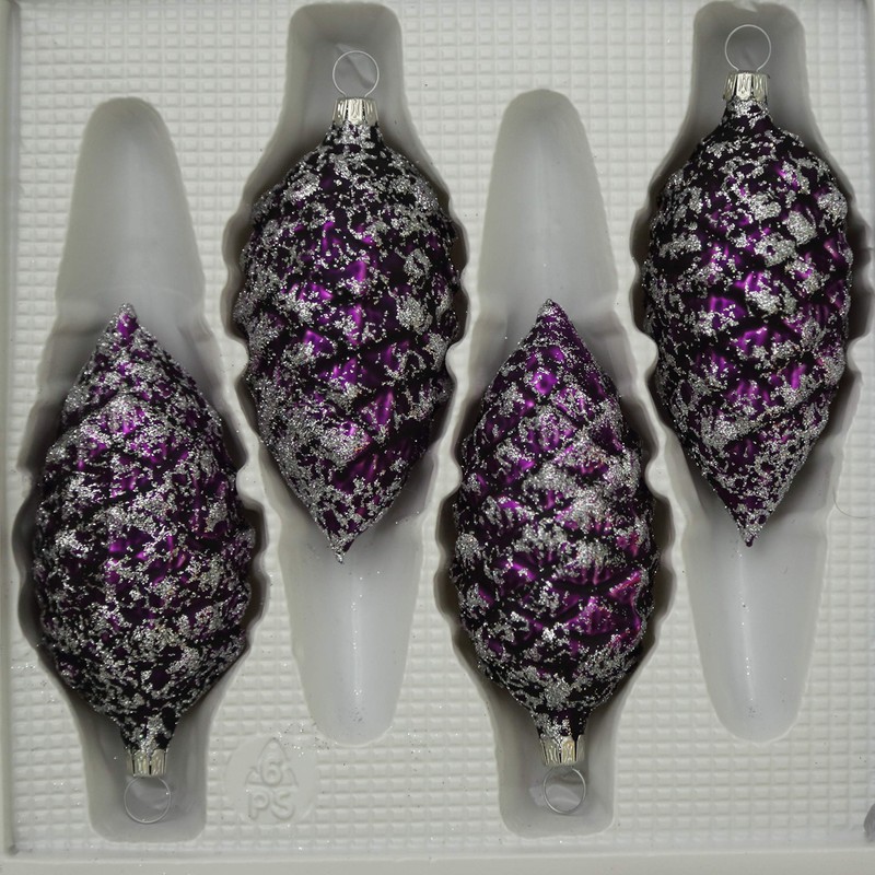 Lauschaer Glas Christmas Tree Decorations Pine Cones Matte Purple with